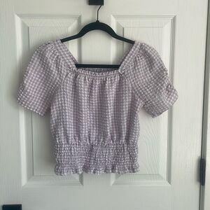 Lavender and white gingham blouse kids size large